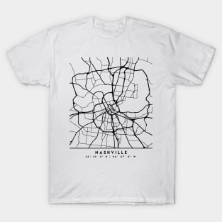 NASHVILLE TENNESSEE BLACK CITY STREET MAP ART T-Shirt